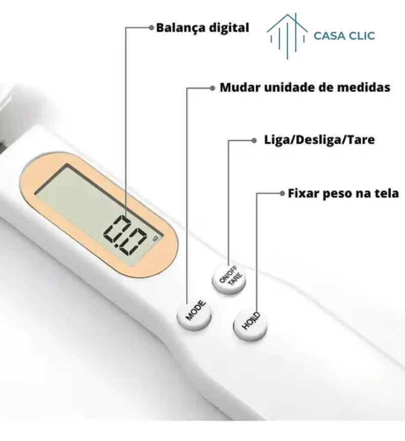 Balança Digital para Cozinha em Forma de Colher com Display